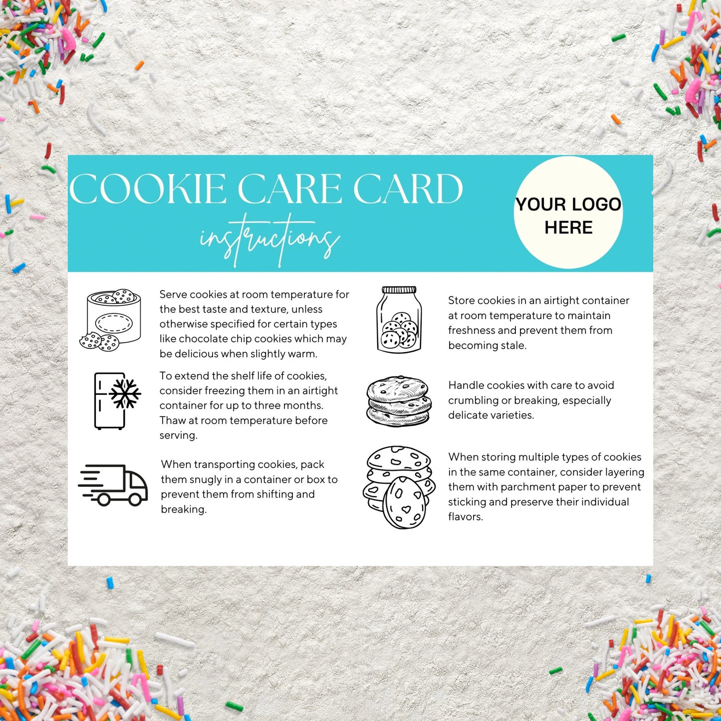 Editable Cookie Care Card Canva Template Cookie Serving Instructions Card Printable Small Business Bakery Cookie Care Card Insert