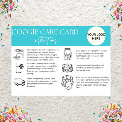 Editable Cookie Care Card Canva Template Cookie Serving Instructions Card Printable Small Business Bakery Cookie Care Card Insert