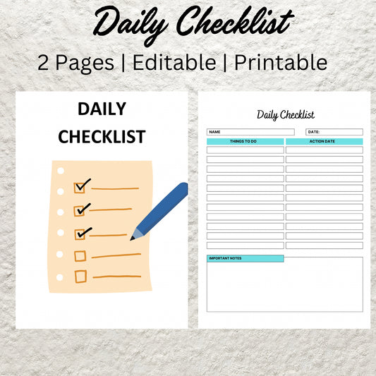 Editable Daily Checklist Template Printable Weekly To Do List Daily Tasks Checklist Daily Routine Task Planner Weekly Habits Checklist