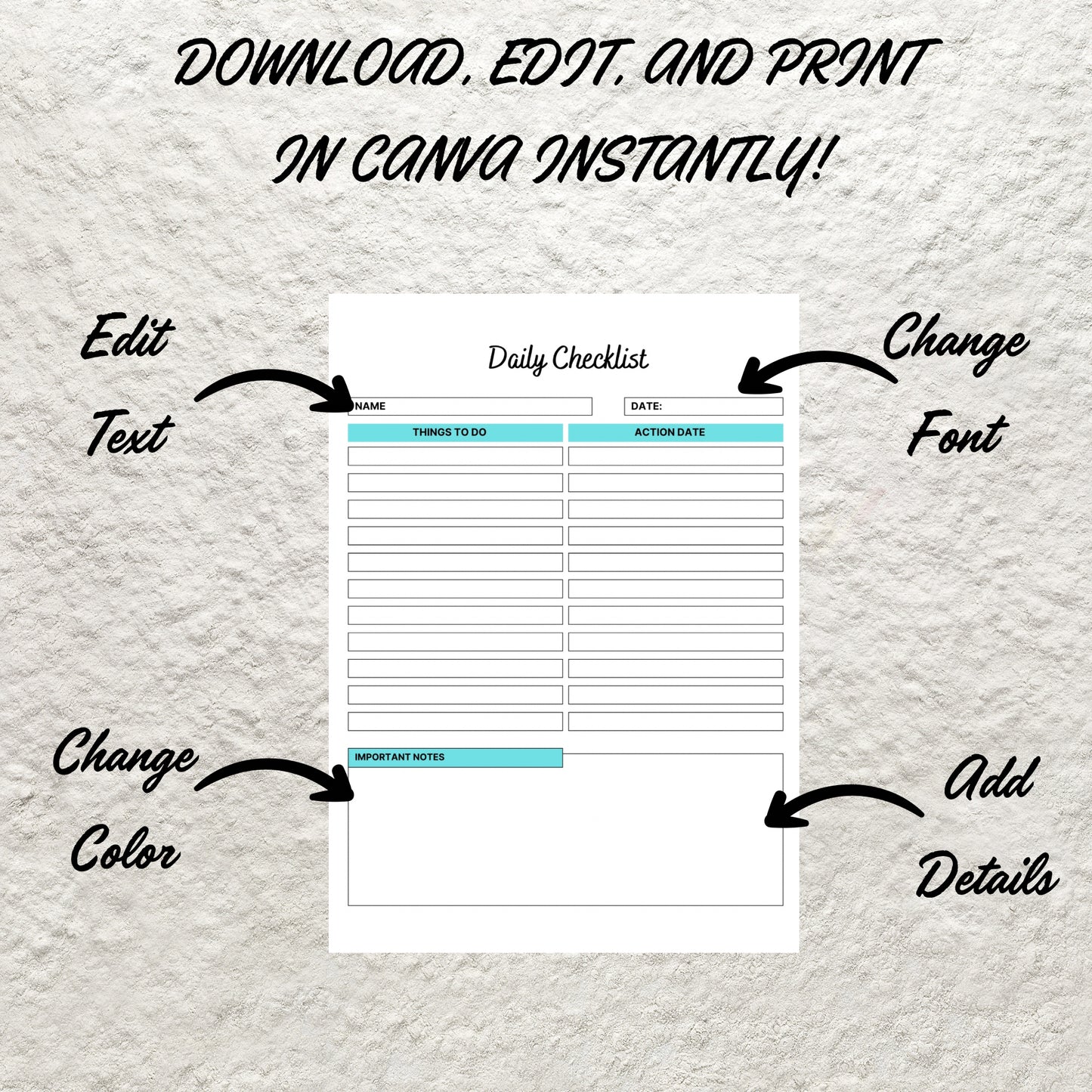 Editable Daily Checklist Template Printable Weekly To Do List Daily Tasks Checklist Daily Routine Task Planner Weekly Habits Checklist