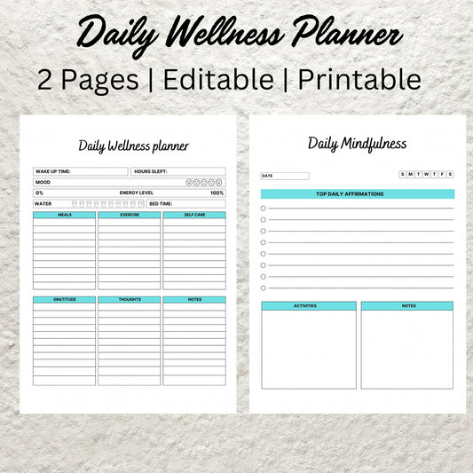 Editable Daily Wellness Planner Template Printable Self Care Routine Journal Wellness Tracker Mental Health Daily Planner Mindfulness Track