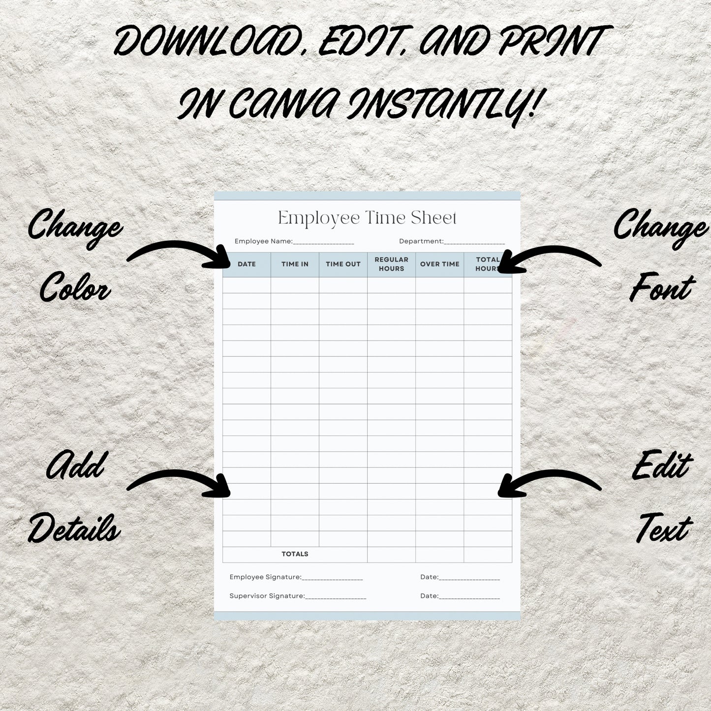 Editable Employee Time Sheet Tracker Template Printable Timekeeping Log Sheet Working Hours Schedule Tracker Weekly Time Tracker Work Log