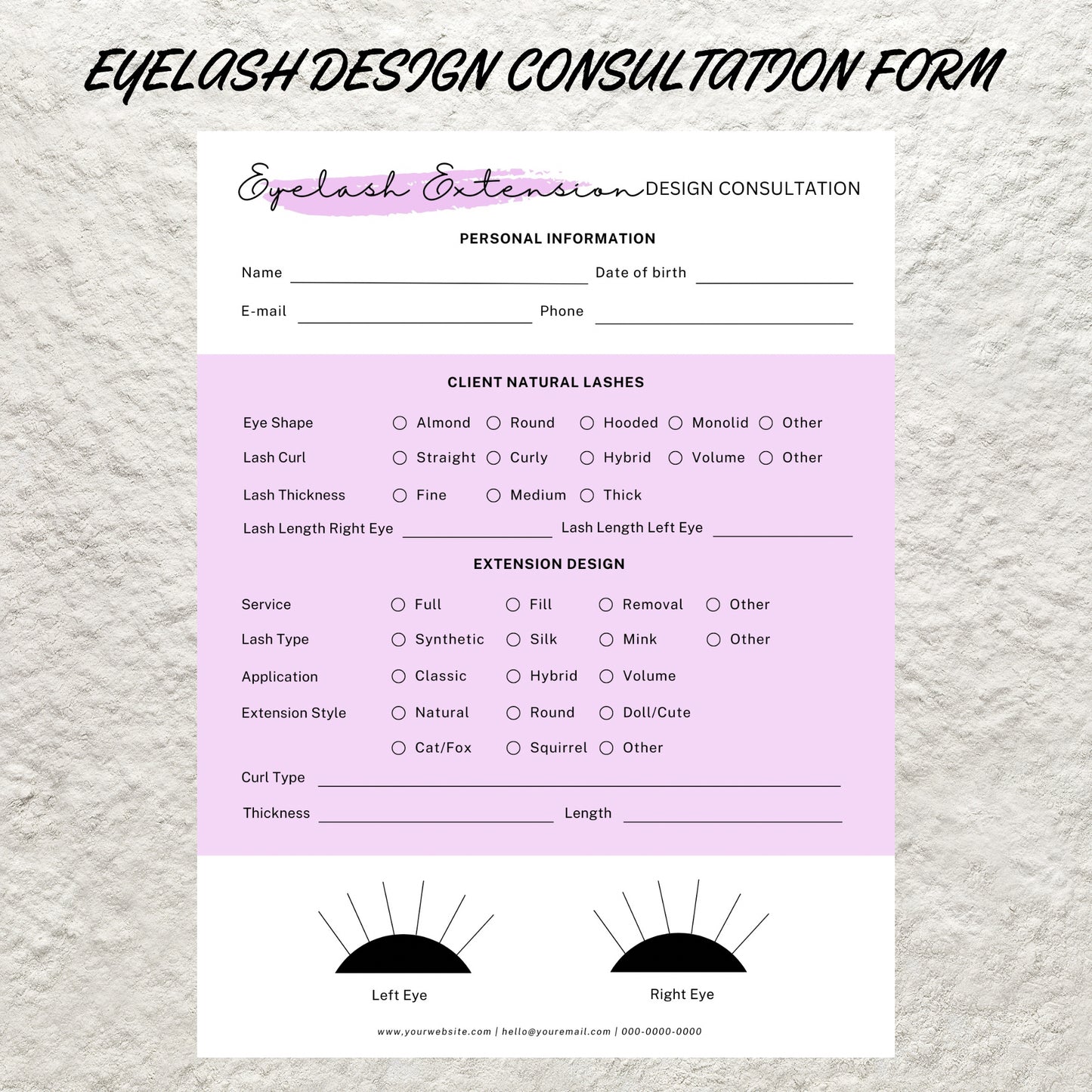 Editable Eyelash Extensions Intake and Lash Consent Forms Template Lash Tech Consultation Client Intake and Consent Form Esthetician Forms