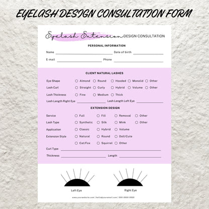 Editable Eyelash Extensions Intake and Lash Consent Forms Template Lash Tech Consultation Client Intake and Consent Form Esthetician Forms