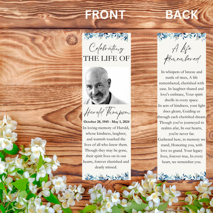 Editable Funeral Bookmark Template Celebration of Life Memorial Bookmark Funeral Favor Keepsake In Memory Canva Funeral Bookmark Template