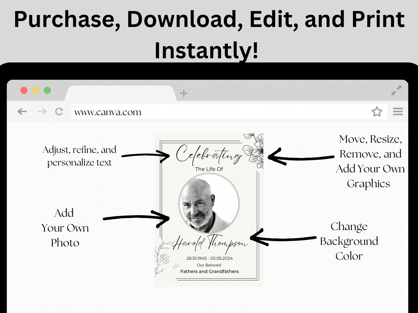 Editable Funeral Program Pamphlet Template Celebration of Life Order of Service Printable Obituary Template Funeral Memorial Program