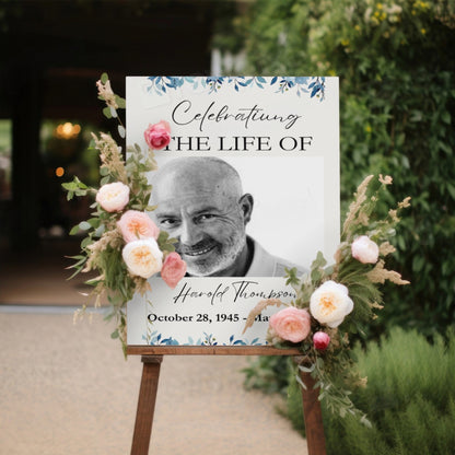 Editable Funeral Welcome Sign Memorial Poster Template Celebration of Life Decoration Memory Sign Editable Canva Funeral Template