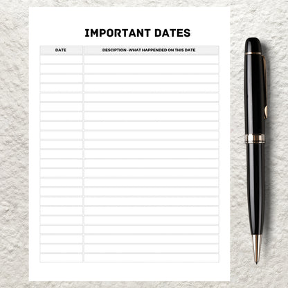 Editable Important Dates Tracker Template Printable Yearly Important Dates Planner Birthdays Anniversaries Doctor Appointment Visits Journal