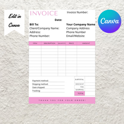 Editable Invoice Template Small Business Modern Invoice Receipt Form Template Billing Template Instant Download Printable