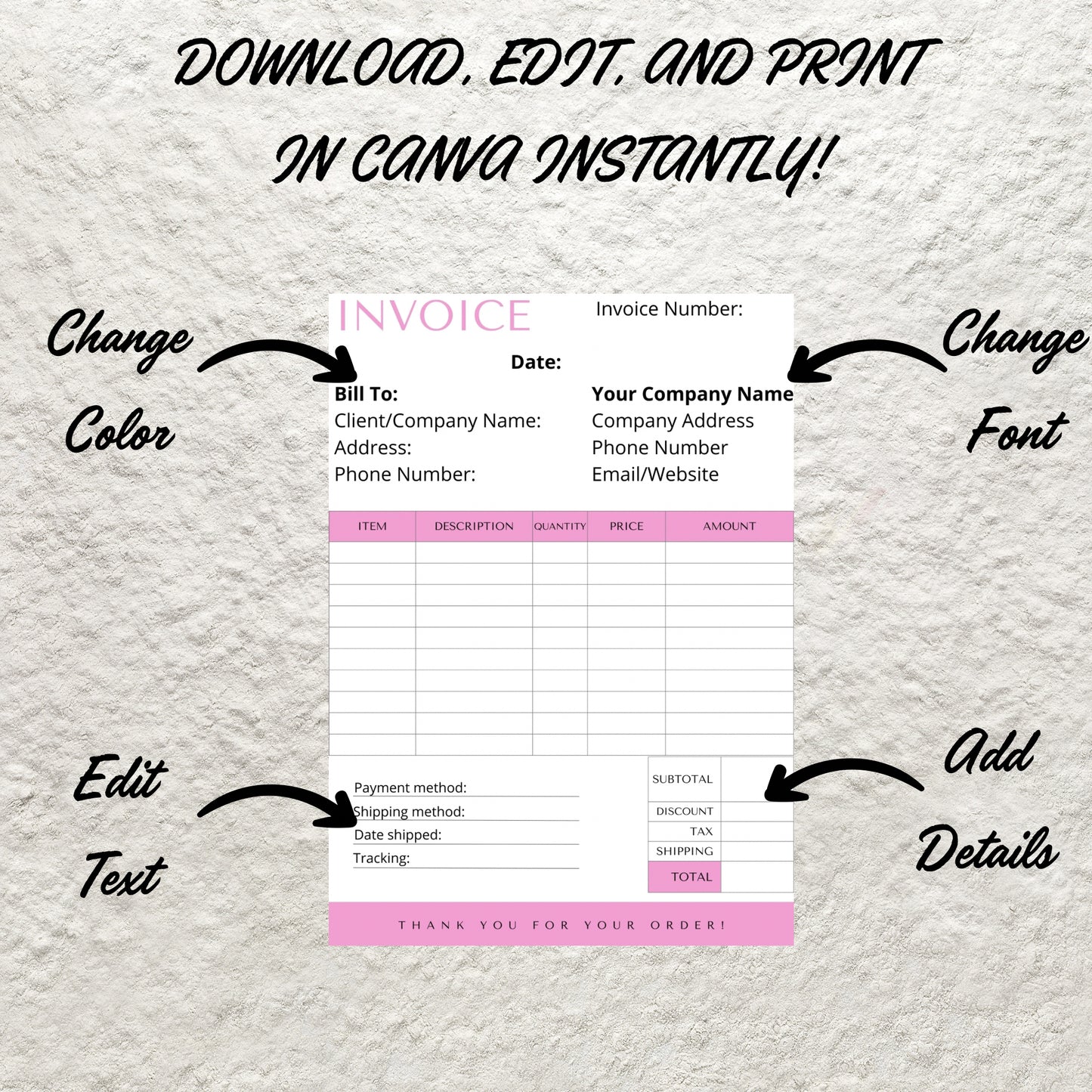 Editable Invoice Template Small Business Modern Invoice Receipt Form Template Billing Template Instant Download Printable