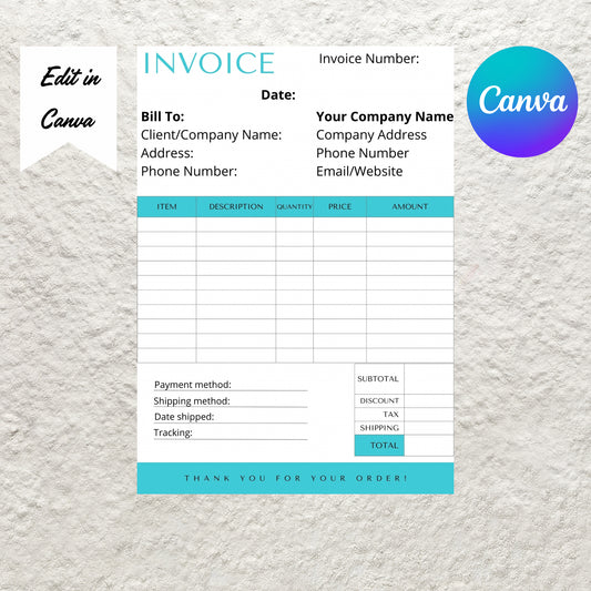 Editable Invoice Template Small Business Modern Invoice Receipt Form Template Billing Template Instant Download Printable