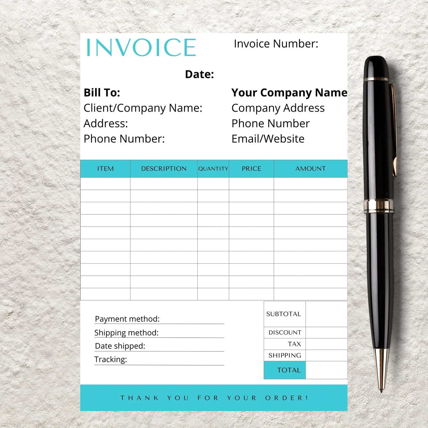 Editable Invoice Template Small Business Modern Invoice Receipt Form Template Billing Template Instant Download Printable