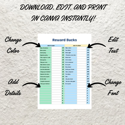 Editable Kids Reward Bucks Template Printable Mom Bucks Reward System For Kids Chore Bucks Good Behavior Bucks Kids Reward Coupon Play Money