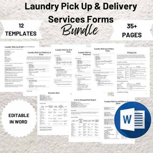 Editable Laundry Pick Up & Delivery Services Forms Template Bundle Pick Up and Delivery Laundry Service Pricing Quote Linen Laundry Business