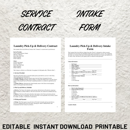 Editable Laundry Pick Up & Delivery Services Forms Template Bundle Pick Up and Delivery Laundry Service Pricing Quote Linen Laundry Business