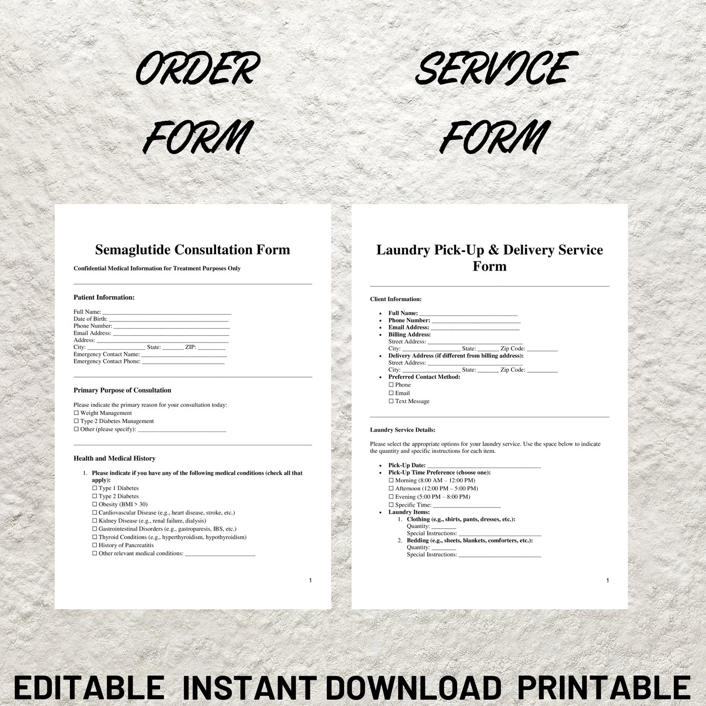 Editable Laundry Pick Up & Delivery Services Forms Template Bundle Pick Up and Delivery Laundry Service Pricing Quote Linen Laundry Business