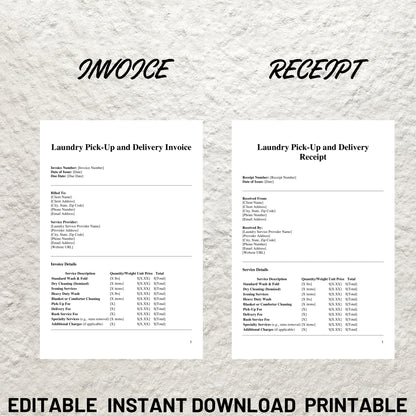 Editable Laundry Pick Up & Delivery Services Forms Template Bundle Pick Up and Delivery Laundry Service Pricing Quote Linen Laundry Business