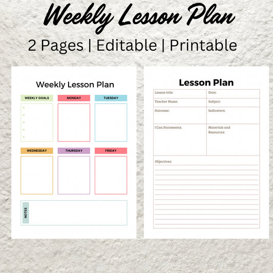 Editable Lesson Plan Template Printable Weekly Lesson Plan Homeschool Teacher Lesson Planner Simple Lesson Plan Book Sheet School Schedule