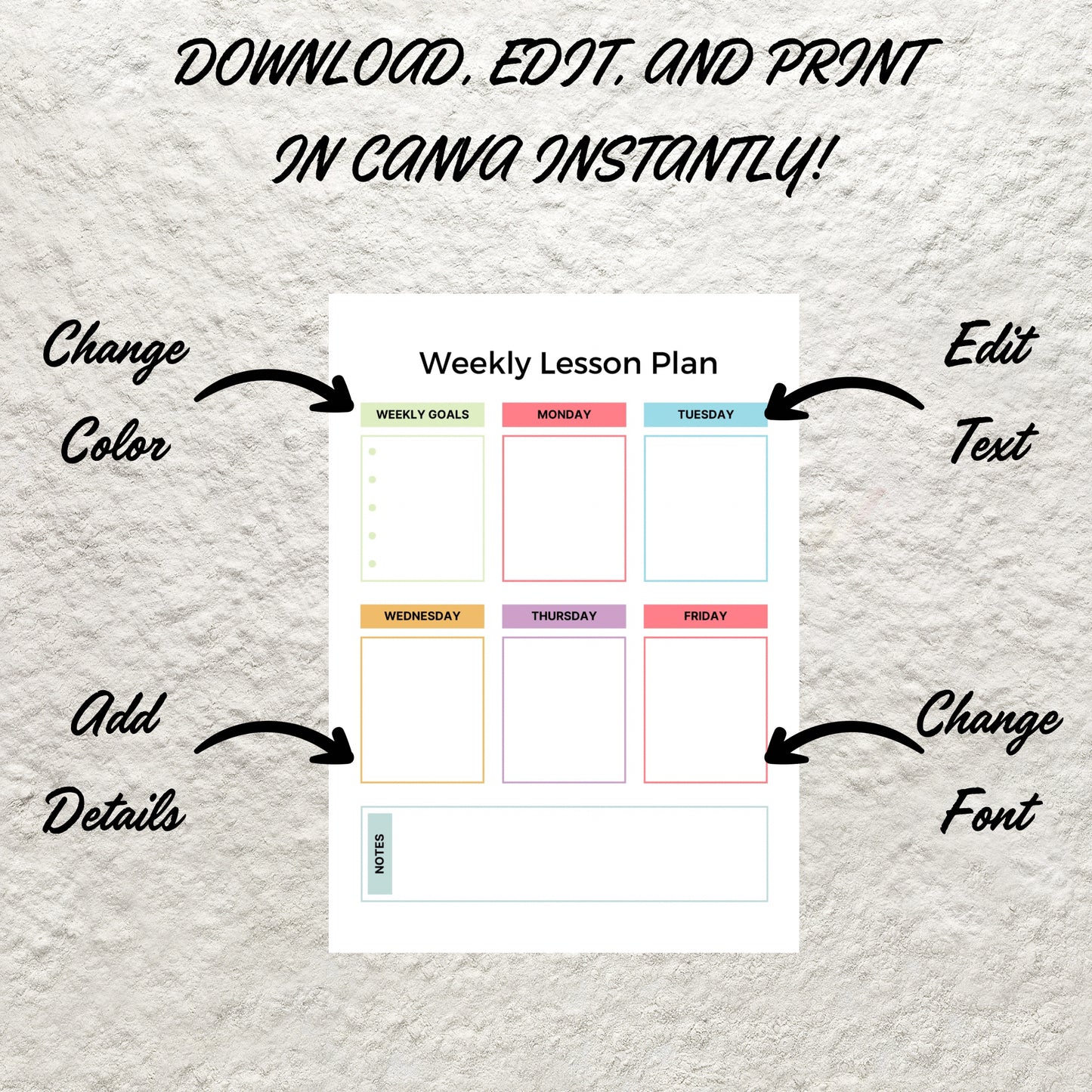 Editable Lesson Plan Template Printable Weekly Lesson Plan Homeschool Teacher Lesson Planner Simple Lesson Plan Book Sheet School Schedule