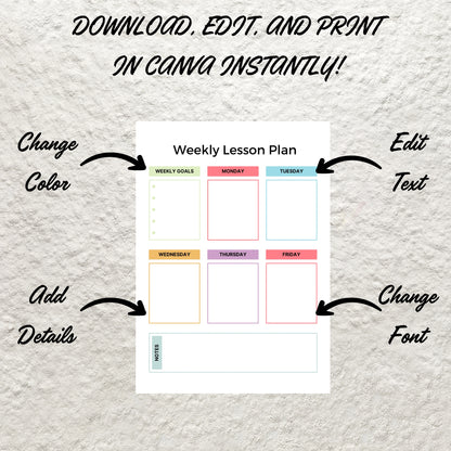 Editable Lesson Plan Template Printable Weekly Lesson Plan Homeschool Teacher Lesson Planner Simple Lesson Plan Book Sheet School Schedule