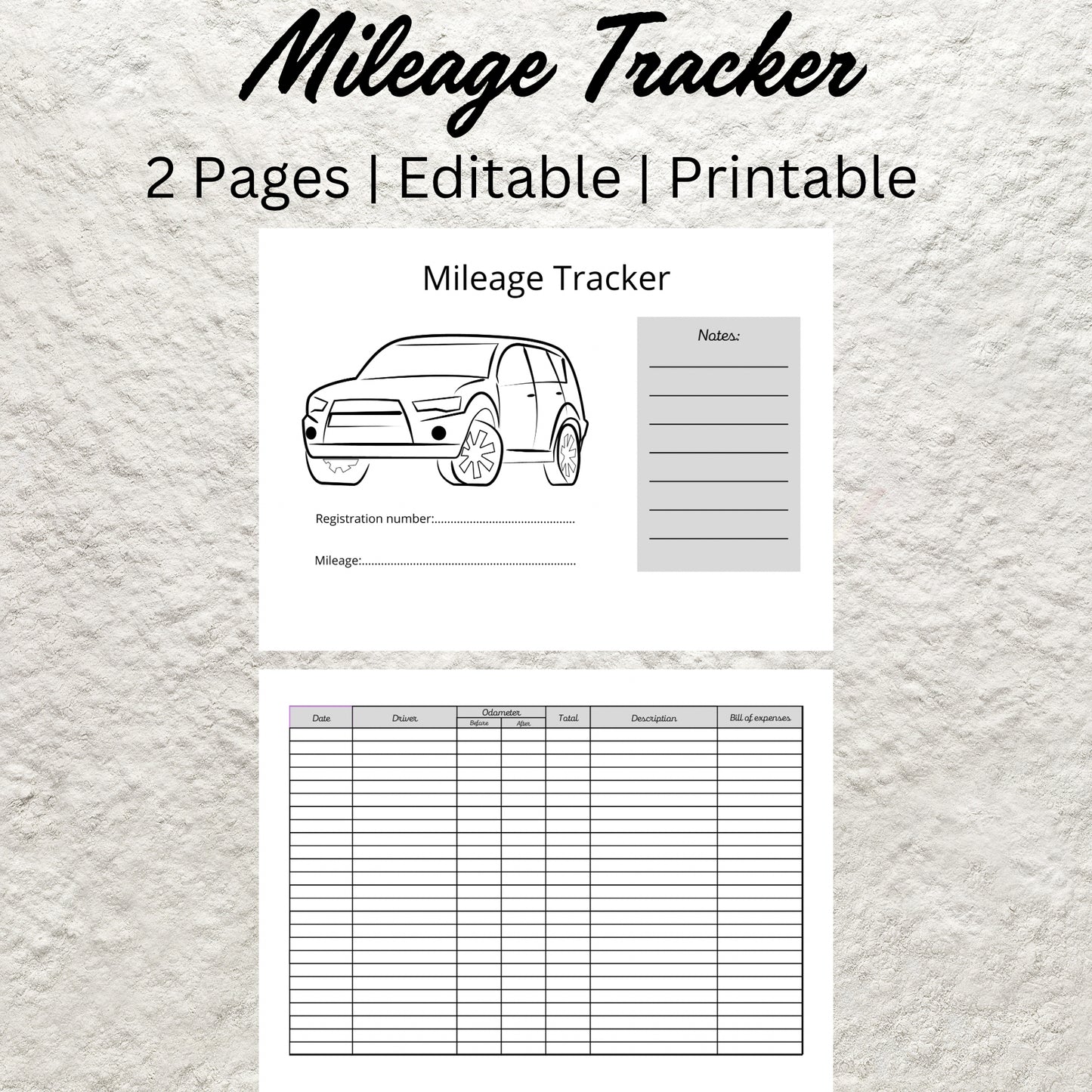 Editable Mileage Tracker Template Printable Mileage Log Work Trip Miles Tracker Business Vehicle Mileage Log Monthly Mileage Report Form