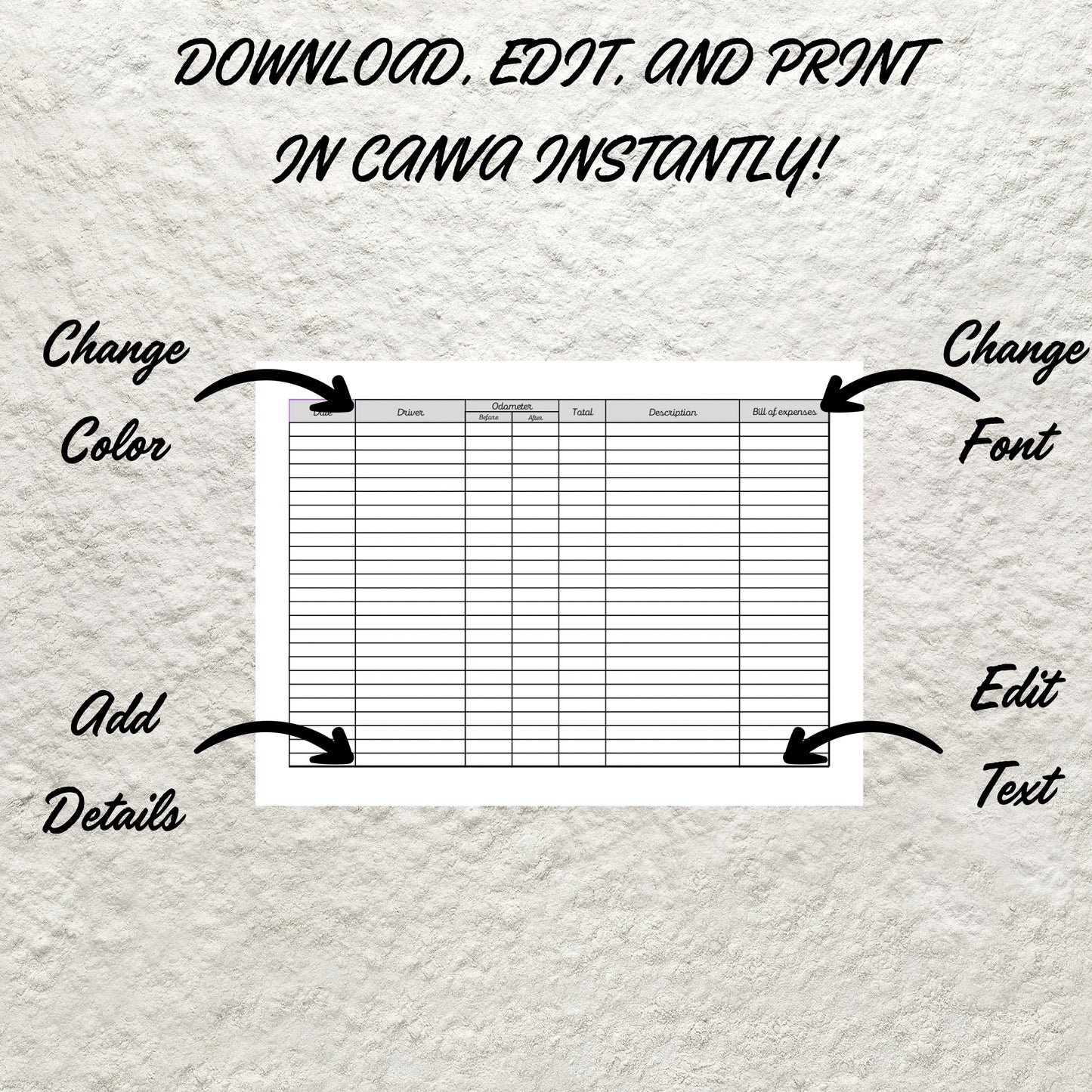 Editable Mileage Tracker Template Printable Mileage Log Work Trip Miles Tracker Business Vehicle Mileage Log Monthly Mileage Report Form