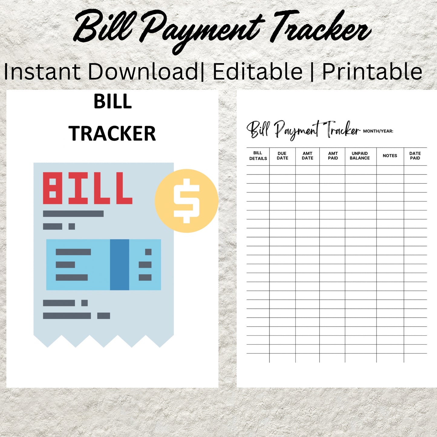 Editable Monthly Bill Tracker Yearly Bill Tracker Printable Monthly Bill Payment Checklist Log Finance Bill Planner Bill Pay Organizer