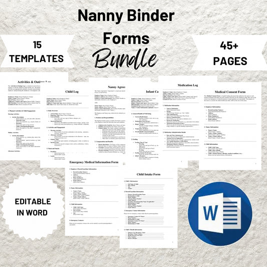 Editable Nanny Binder Babysitting Forms Bundle Printable Nanny Planner Template Nanny Guide Nanny Contract Nanny Agreement Forms Babysitter