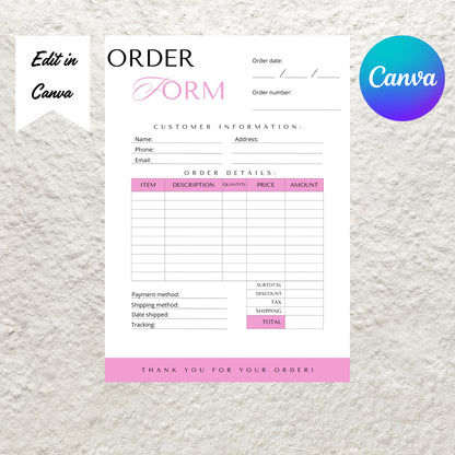 Editable Order Form Template Custom Order Form Small Business Purchase Order Form Craft Order Form Template Printable Instant Download