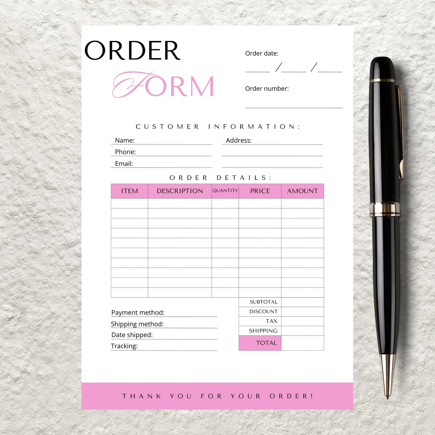 Editable Order Form Template Custom Order Form Small Business Purchase Order Form Craft Order Form Template Printable Instant Download