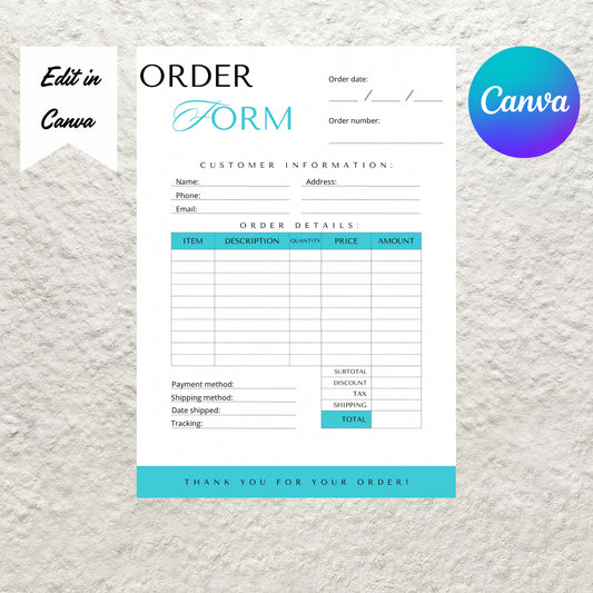 Editable Order Form Template Custom Order Form Small Business Purchase Order Form Craft Order Form Template Printable Instant Download