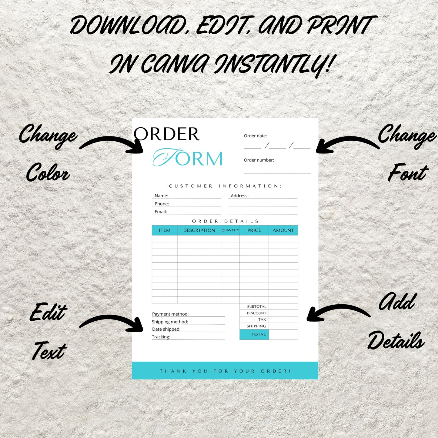 Editable Order Form Template Custom Order Form Small Business Purchase Order Form Craft Order Form Template Printable Instant Download