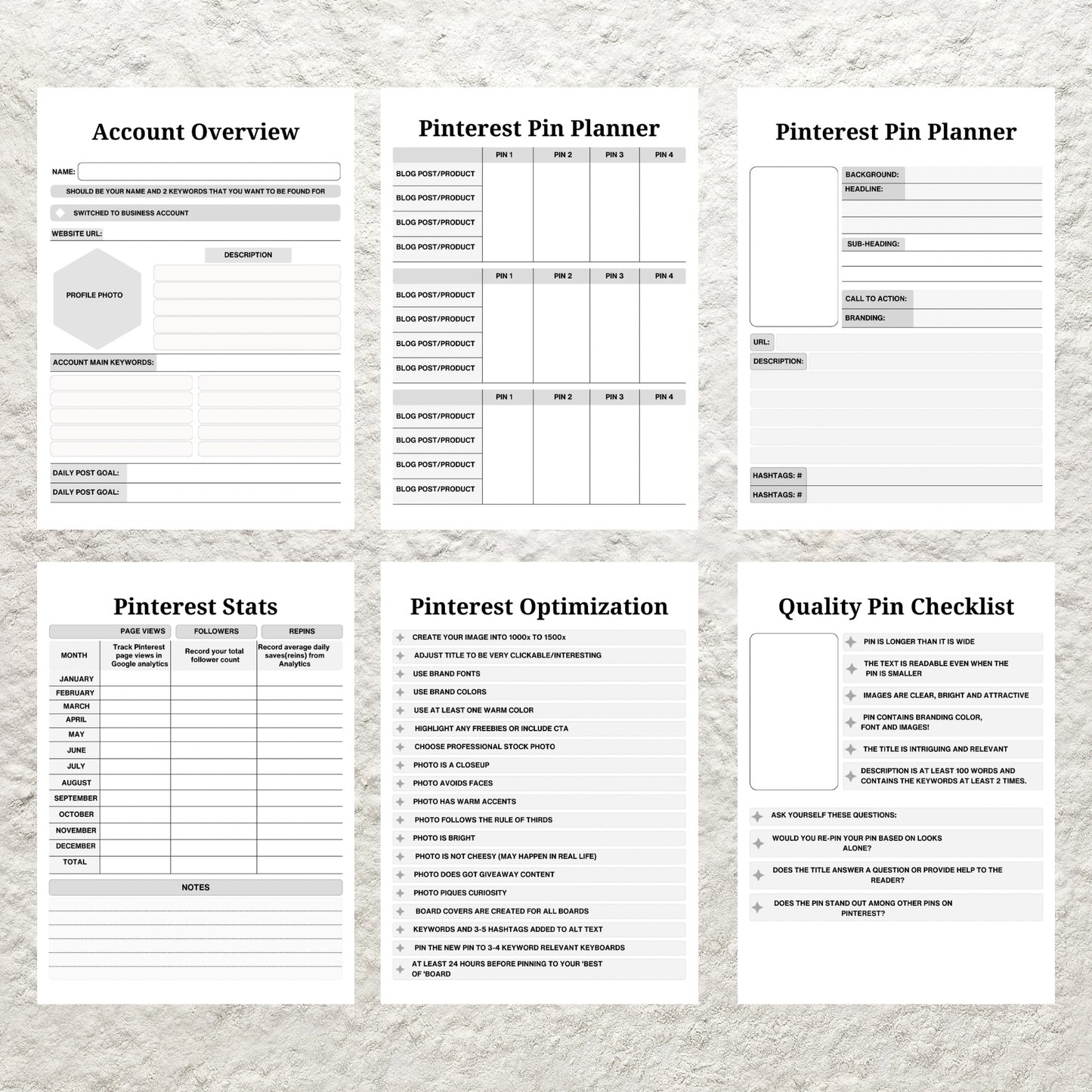 Editable Pinterest Content Planner Template Printable Digital Pinterest Marketing Promotion Strategy Workbook Social Media Content Planner