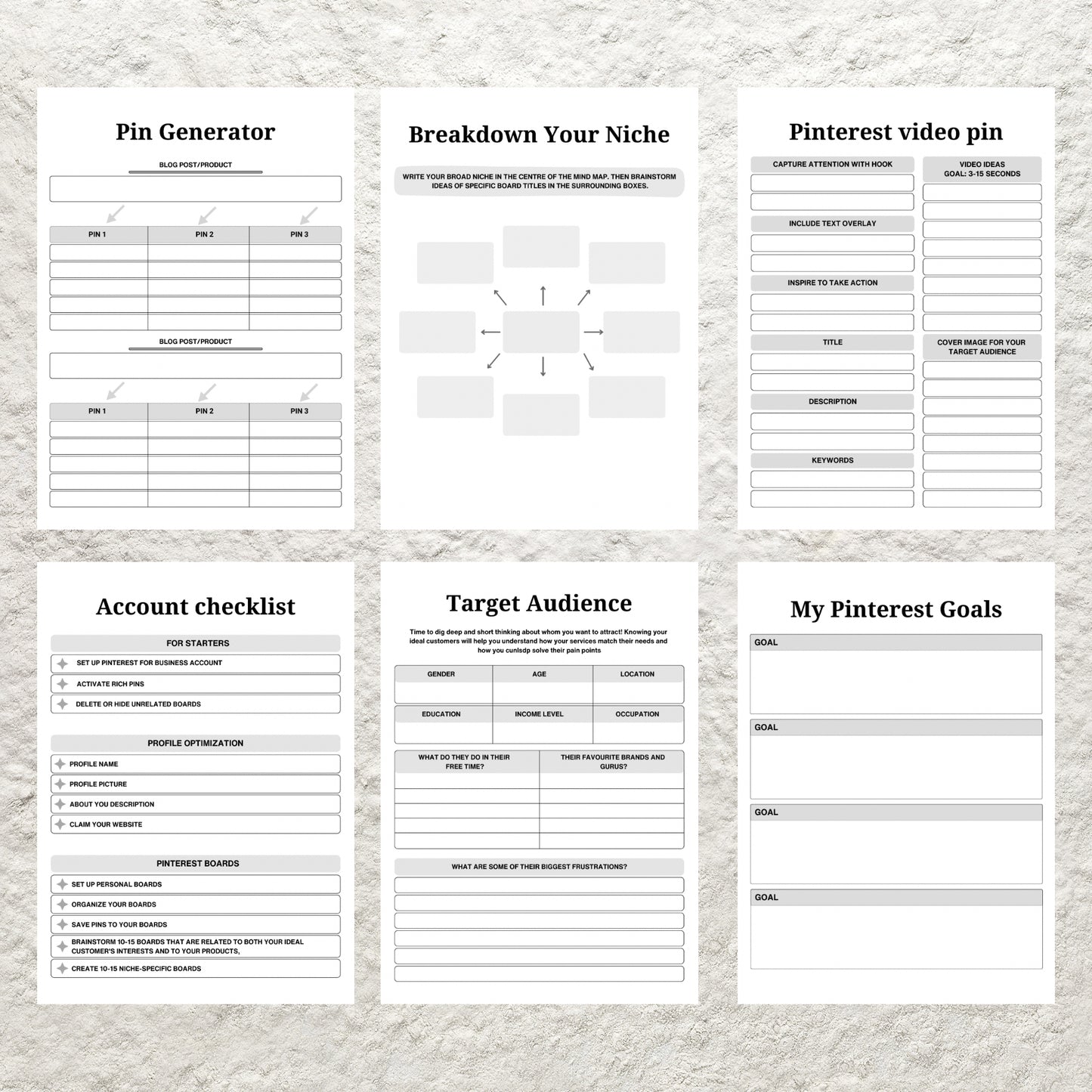 Editable Pinterest Content Planner Template Printable Digital Pinterest Marketing Promotion Strategy Workbook Social Media Content Planner