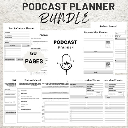 Editable Podcast Planner Template BUNDLE Pack Podcast Content Planning Calendar Worksheet Printable Podcast Checklist Interview Script