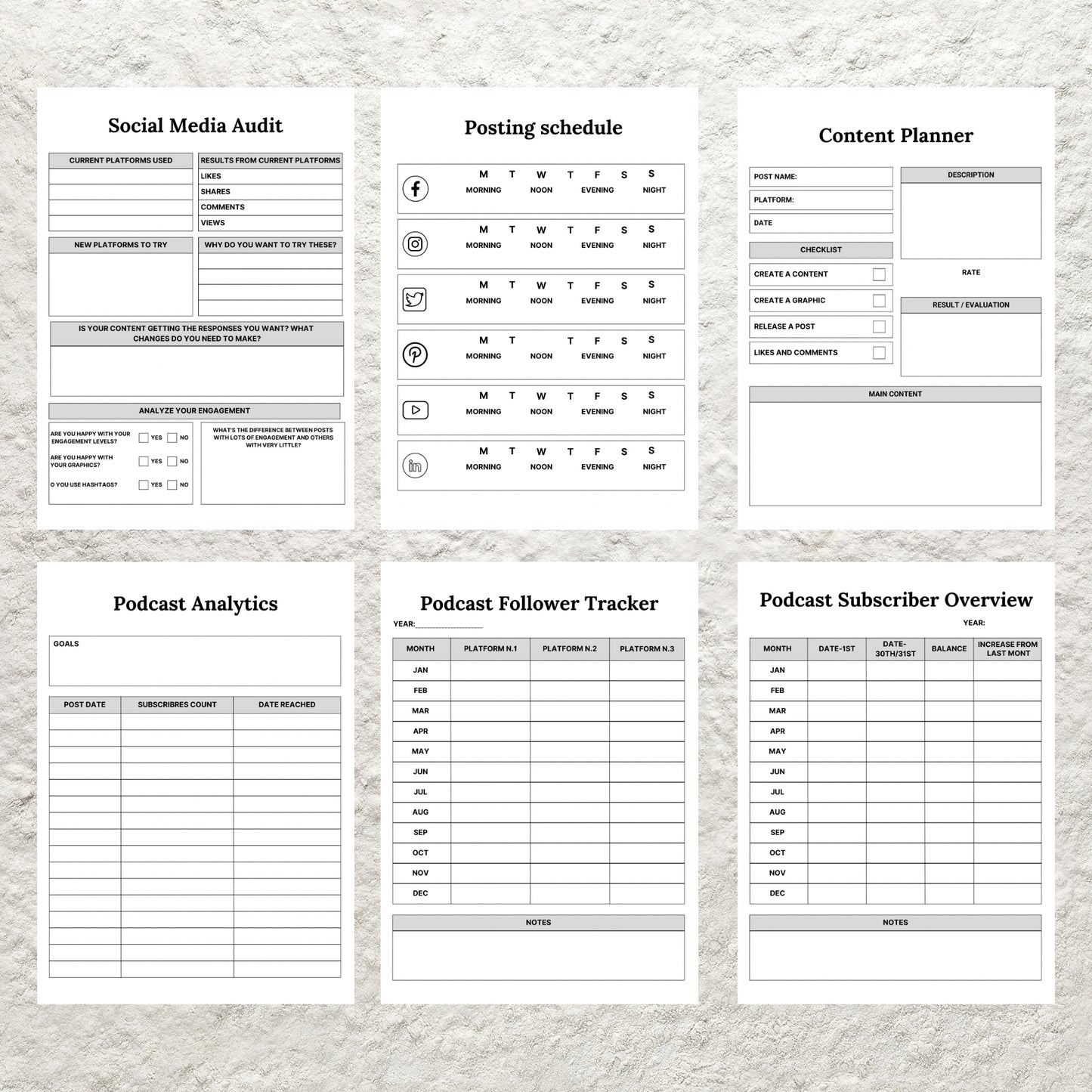 Editable Podcast Planner Template BUNDLE Pack Podcast Content Planning Calendar Worksheet Printable Podcast Checklist Interview Script