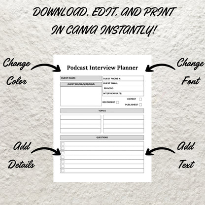 Editable Podcast Planner Template BUNDLE Pack Podcast Content Planning Calendar Worksheet Printable Podcast Checklist Interview Script