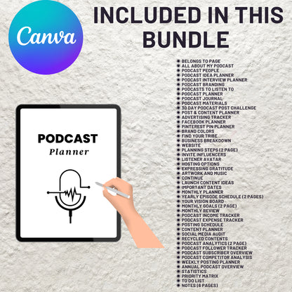 Editable Podcast Planner Template BUNDLE Pack Podcast Content Planning Calendar Worksheet Printable Podcast Checklist Interview Script