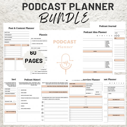 Editable Podcast Planner Template BUNDLE Pack Podcast Content Planning Calendar Worksheet Printable Podcast Checklist Interview Script