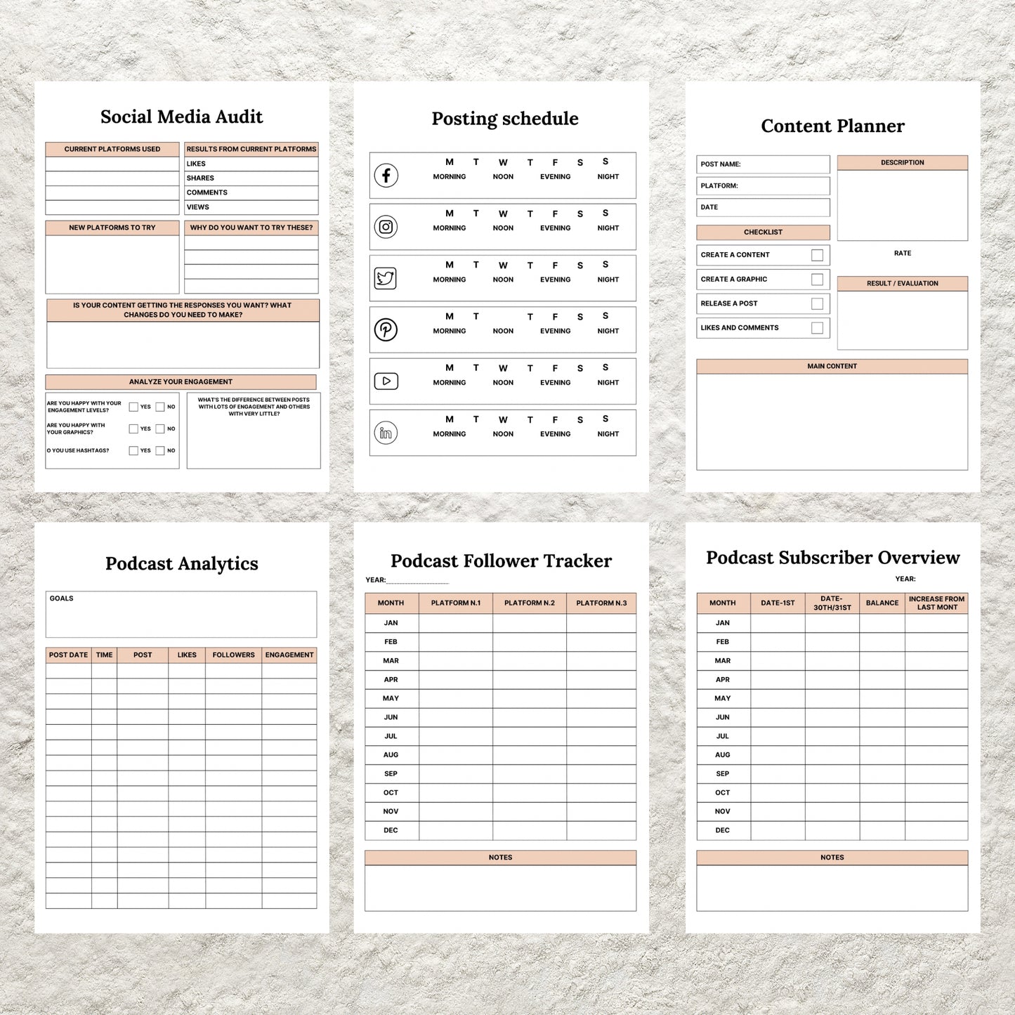 Editable Podcast Planner Template BUNDLE Pack Podcast Content Planning Calendar Worksheet Printable Podcast Checklist Interview Script