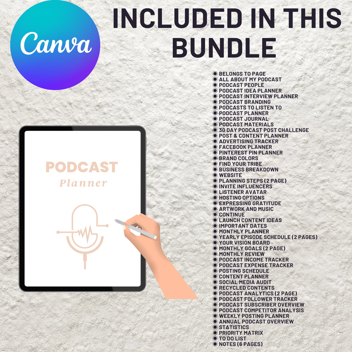 Editable Podcast Planner Template BUNDLE Pack Podcast Content Planning Calendar Worksheet Printable Podcast Checklist Interview Script