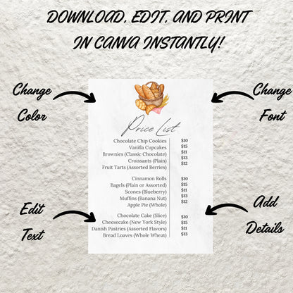 Editable Price List Template Small Business Price List Flyer Canva Pricing List Price Sheet Printable Instant Download