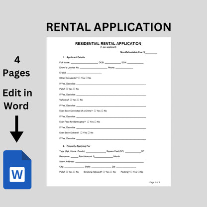 Editable Rental Property Application Form Landlord Rental Application Tenant Rental Application Lease Application Landlord Form Printable