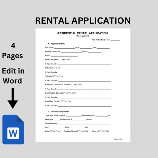 Editable Rental Property Application Form Landlord Rental Application Tenant Rental Application Lease Application Landlord Form Printable