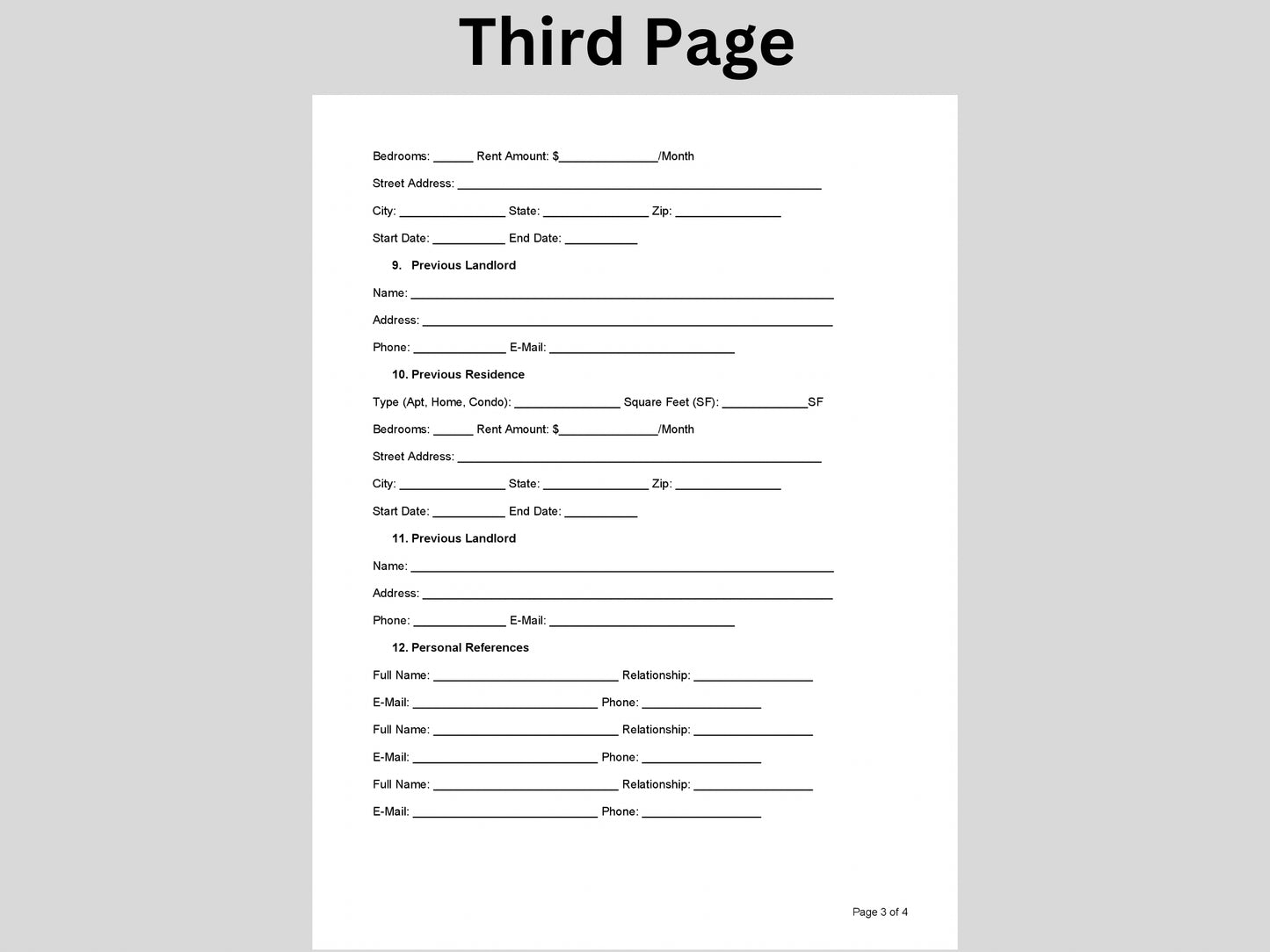 Editable Rental Property Application Form Landlord Rental Application Tenant Rental Application Lease Application Landlord Form Printable