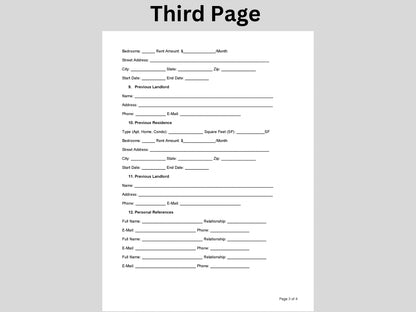 Editable Rental Property Application Form Landlord Rental Application Tenant Rental Application Lease Application Landlord Form Printable