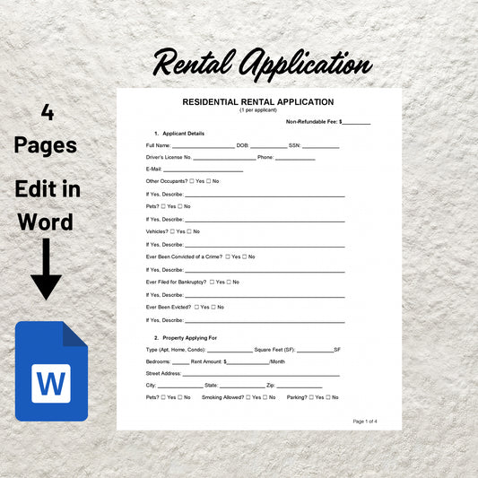 Editable Rental Property Application Form Landlord Rental Application Tenant Rental Application Lease Application Landlord Form Printable