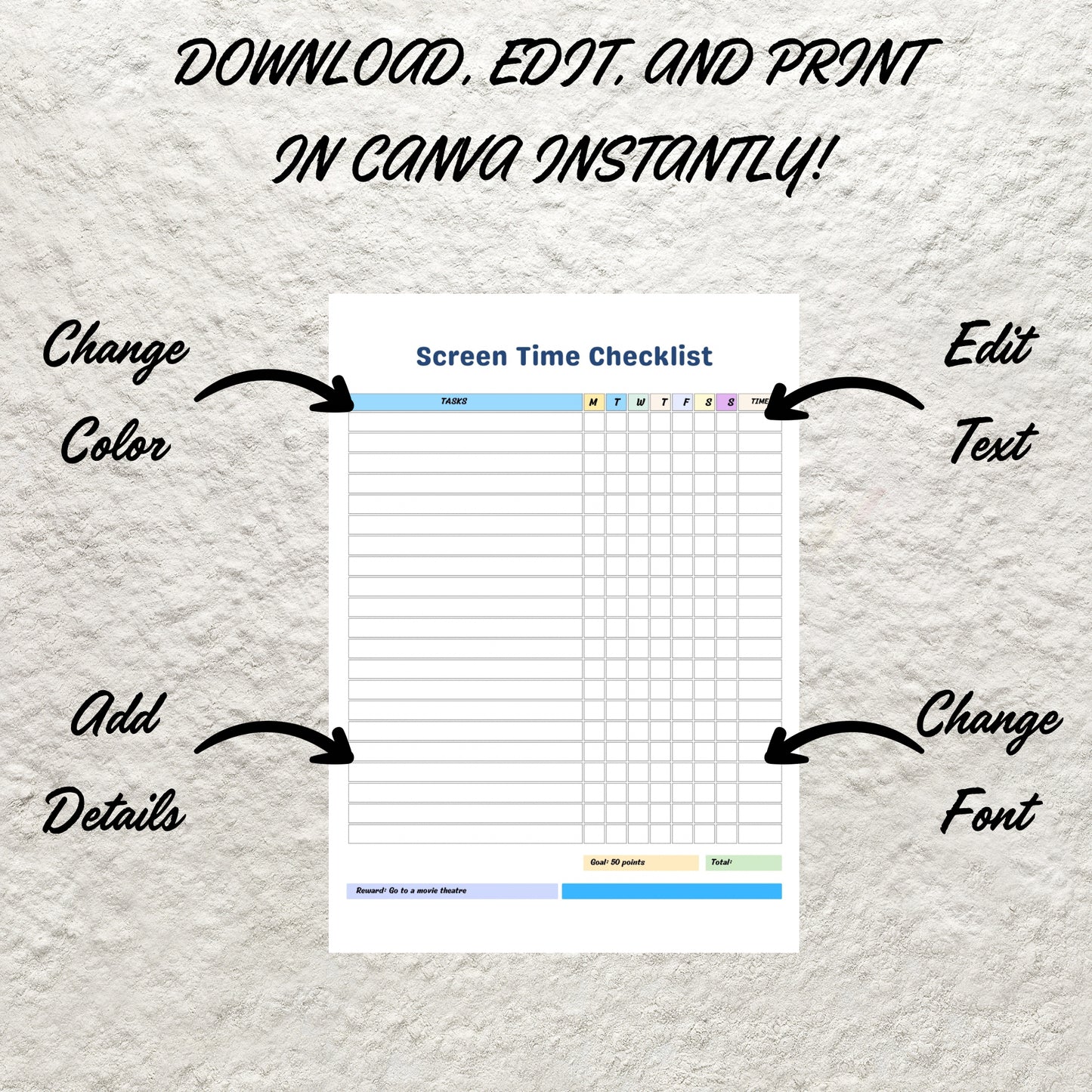 Editable Screen Time Checklist Template Printable Screen Time Chore Chart Daily Screen Time Schedule Screen Time Tracker Screen Time Chart