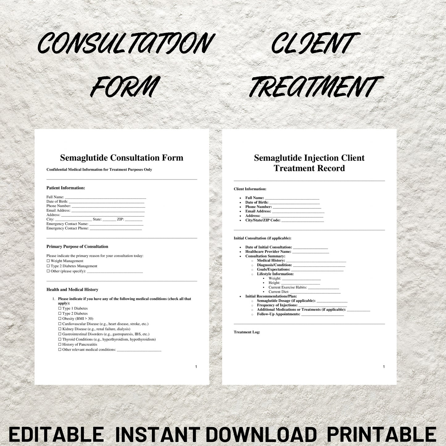 Editable Semaglutide Bundle Template Weight Loss Business Printable Semaglutide Consent Form Semaglutide Client Intake Form Ozempic Forms