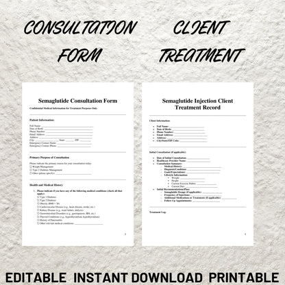 Editable Semaglutide Bundle Template Weight Loss Business Printable Semaglutide Consent Form Semaglutide Client Intake Form Ozempic Forms